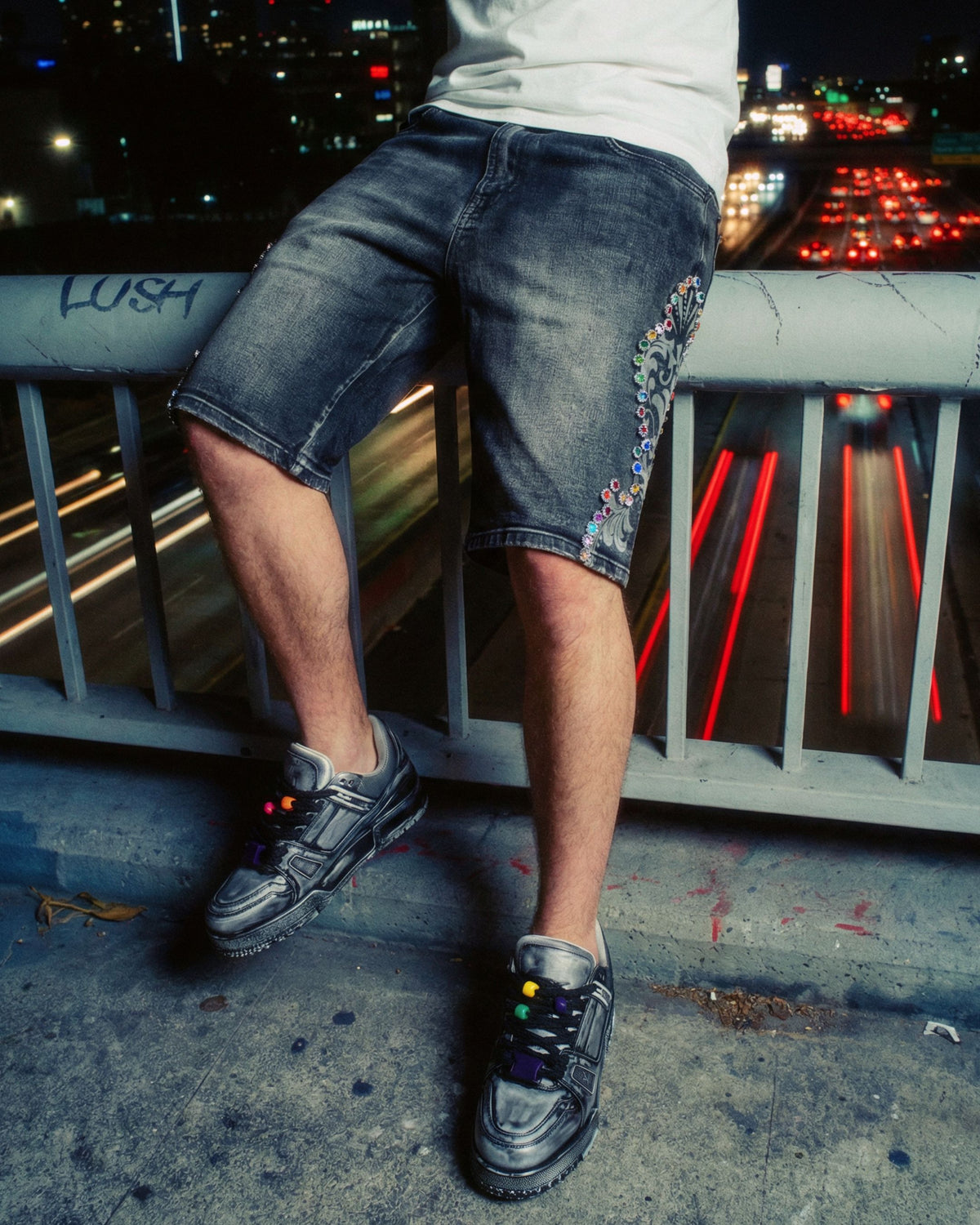 Vestige Stonework Black Denim Short