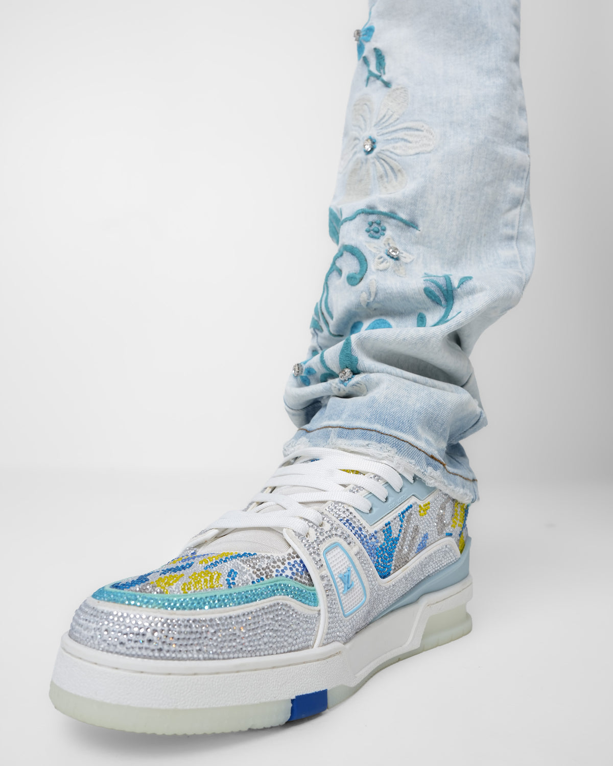 Aqua Fleur Light Embellished Denim