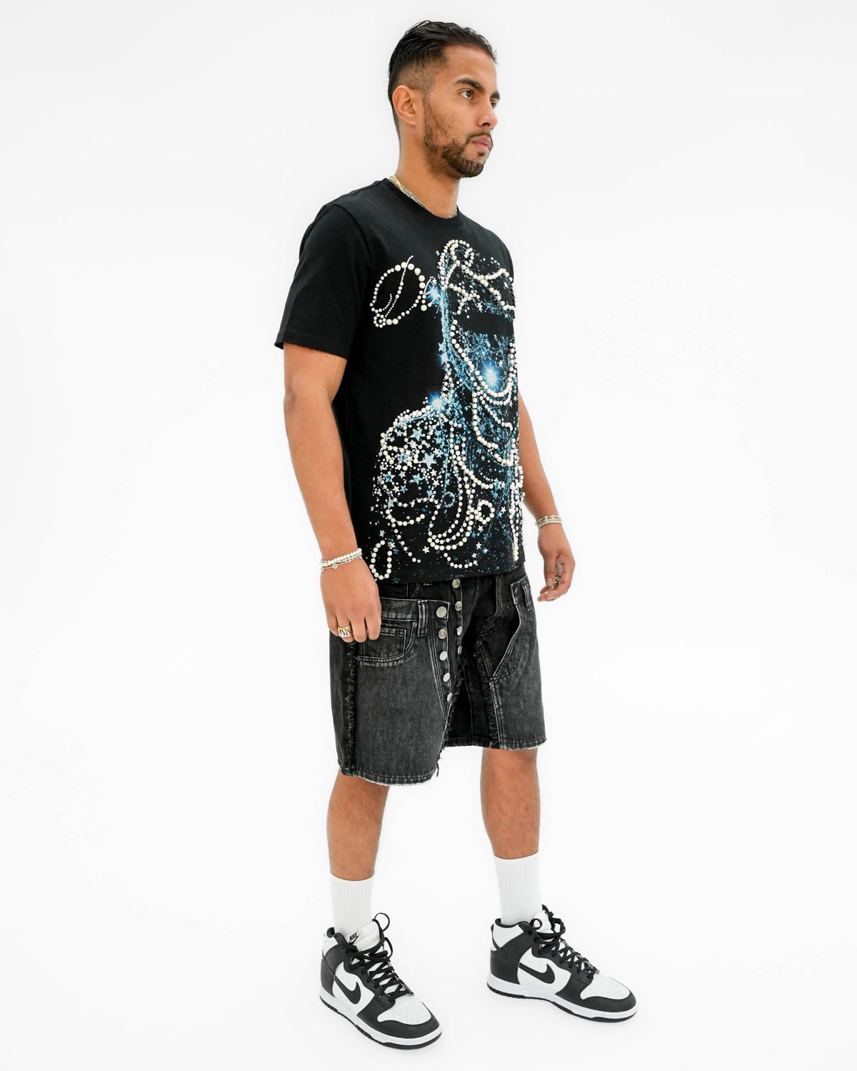 Cosmic Reign Pearl Stoned Black T-Shirt
