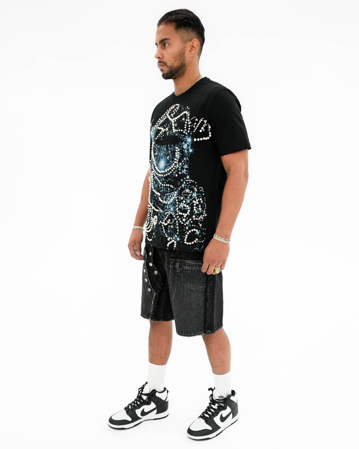Cosmic Reign Pearl Stoned Black T-Shirt