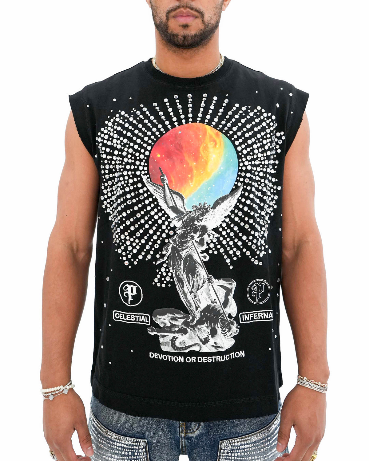 Devotion or Destruction Stoned Sleeveless Black T-Shirt