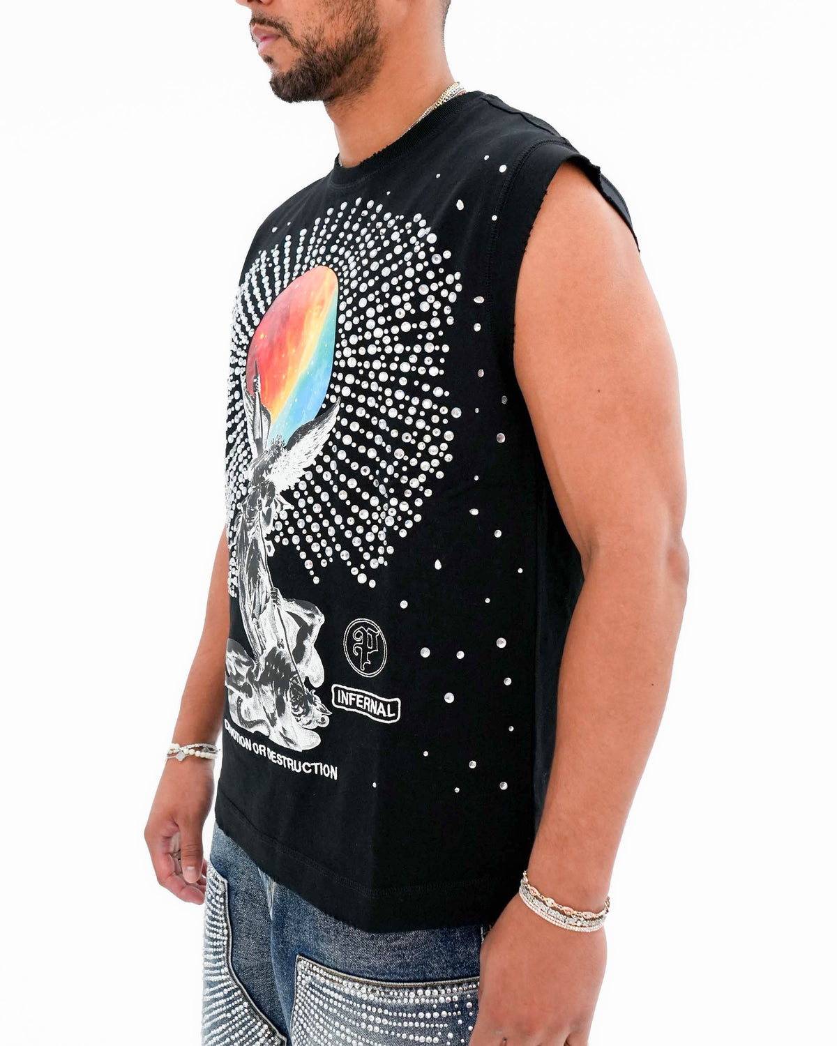 Devotion or Destruction Stoned Sleeveless Black T-Shirt