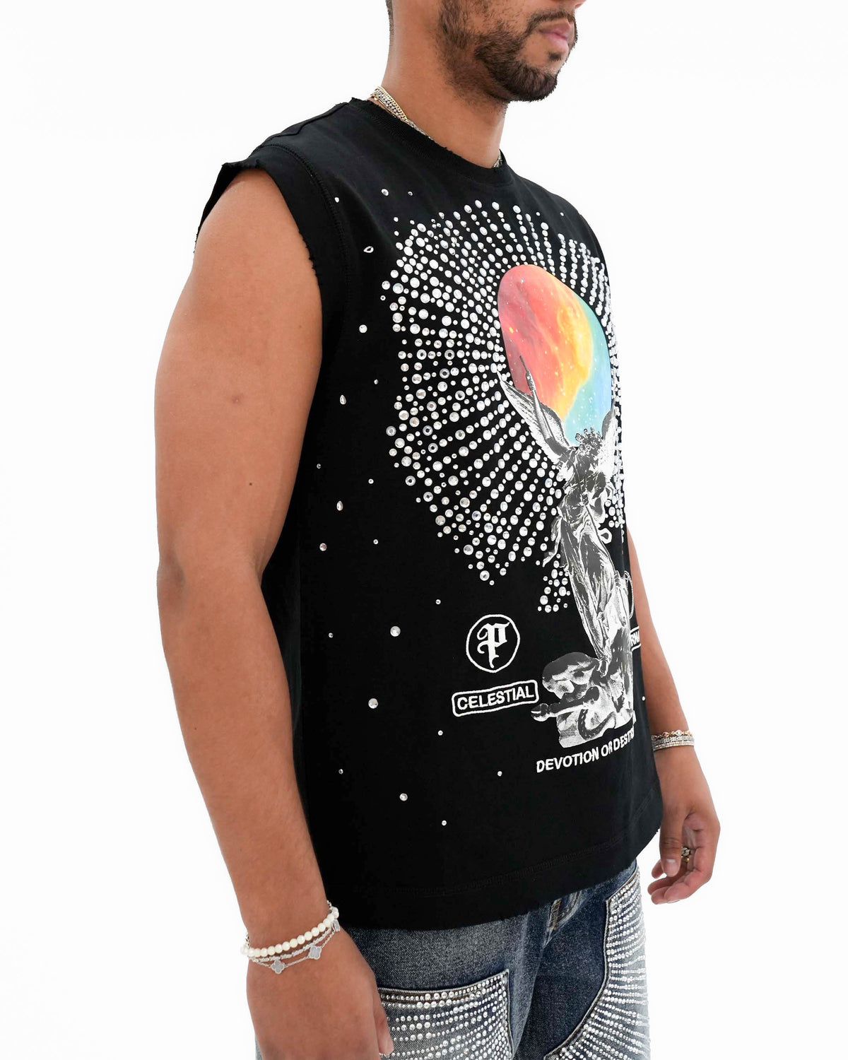 Devotion or Destruction Stoned Sleeveless Black T-Shirt