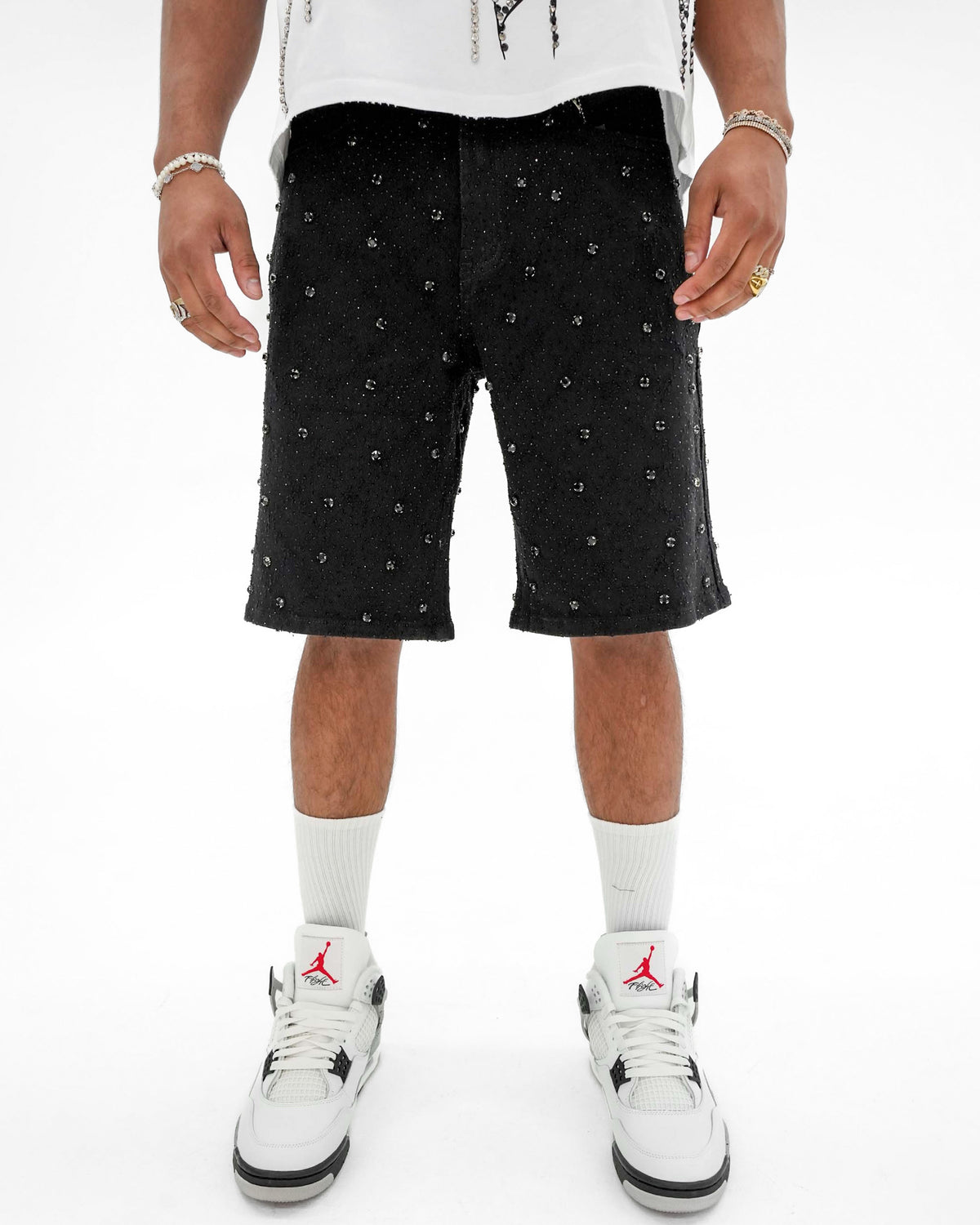 Icecode Stoned Jacquard Black Denim Shorts