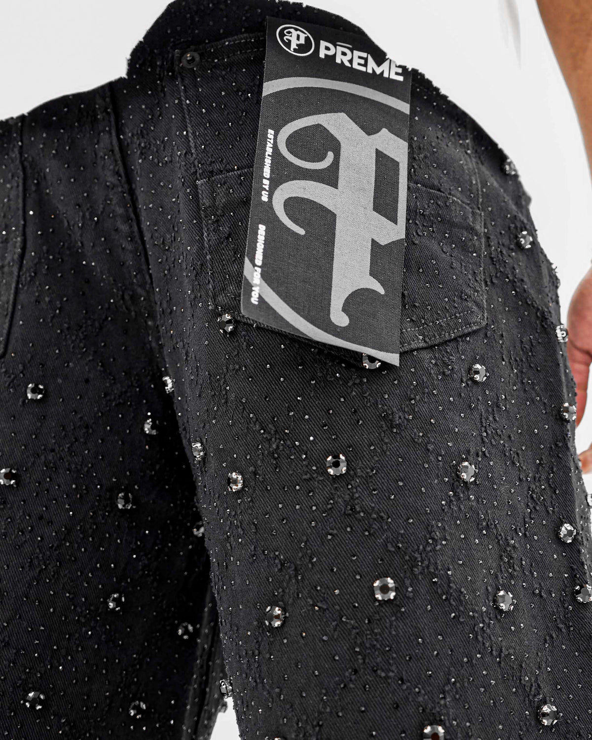 Icecode Stoned Jacquard Black Denim Shorts