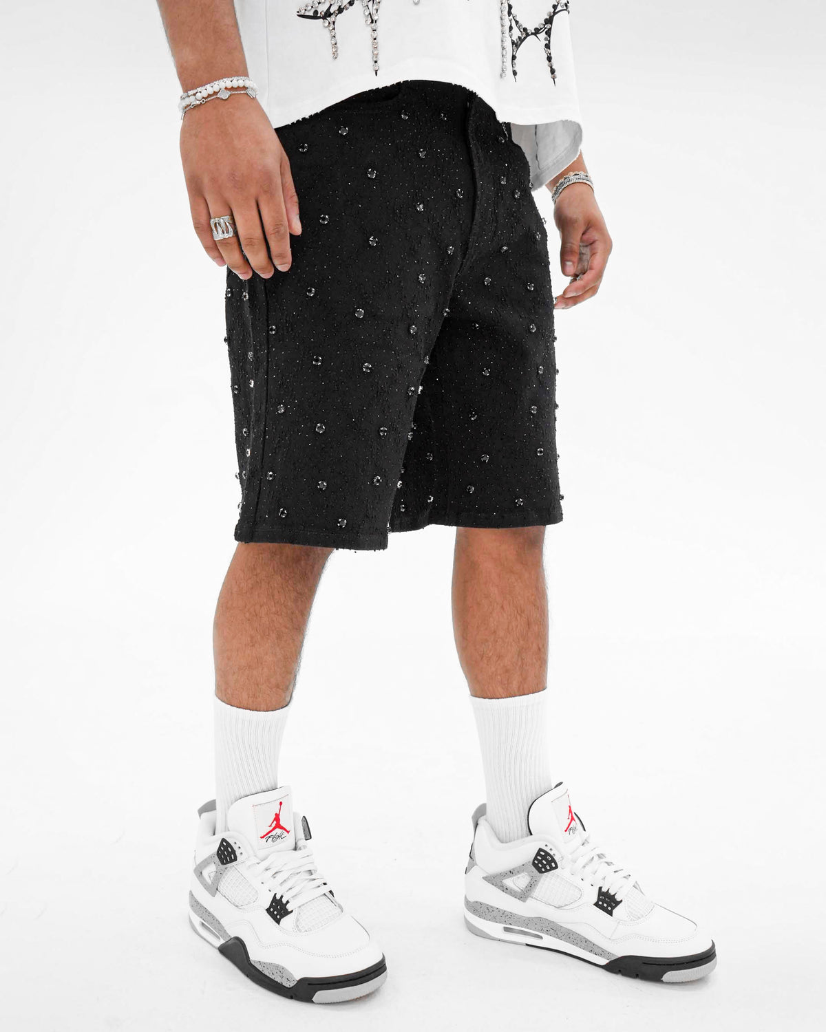 Icecode Stoned Jacquard Black Denim Shorts