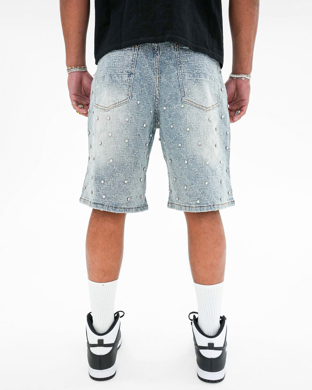 Icecode Stoned Jacquard Indigo Denim Shorts