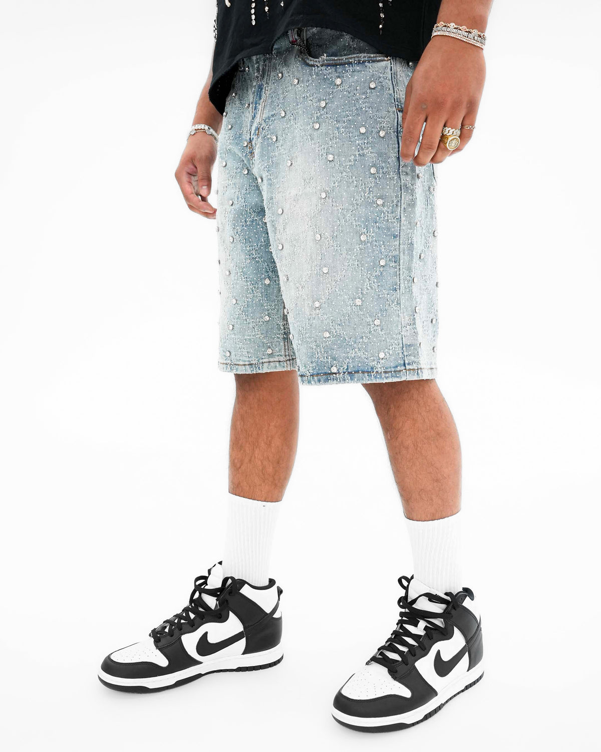 Icecode Stoned Jacquard Indigo Denim Shorts