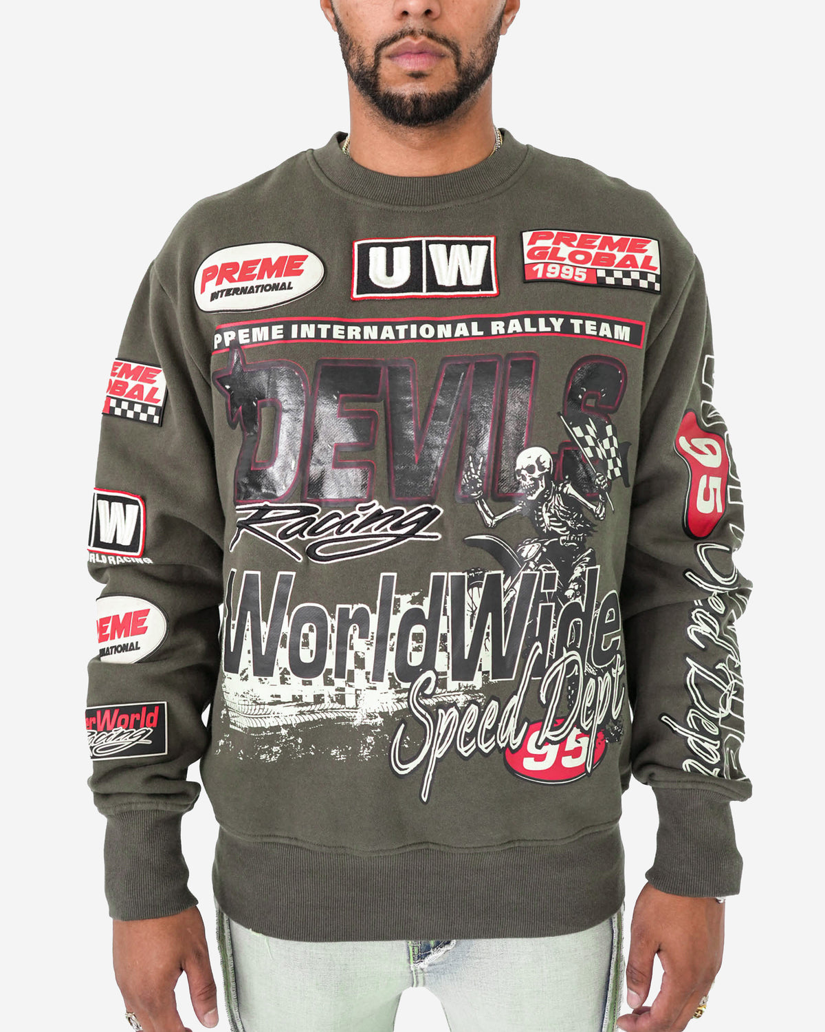 Devils Racing Olive Crewneck