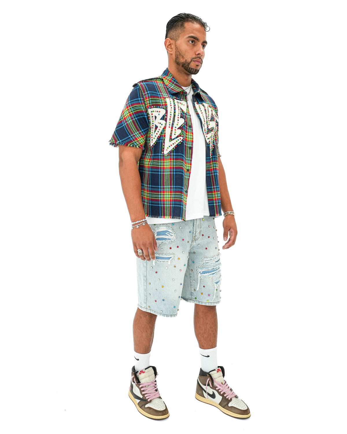 Static Fame Stoned Blue-Green Plaid Shirt