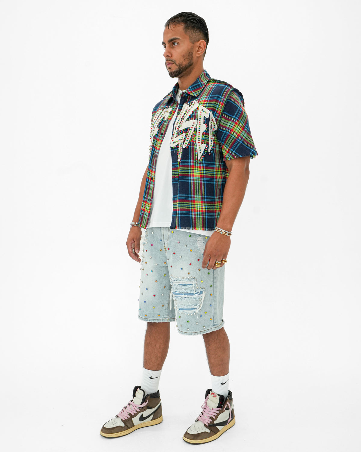 Static Fame Stoned Blue-Green Plaid Shirt