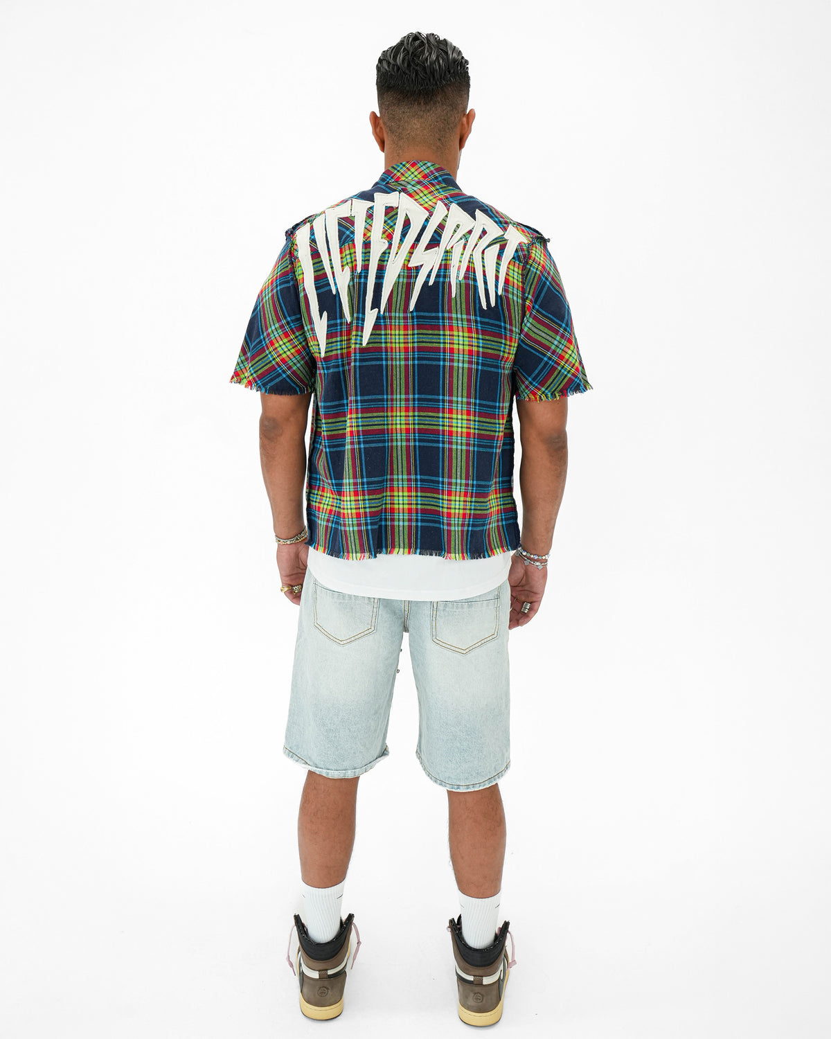 Static Fame Stoned Blue-Green Plaid Shirt