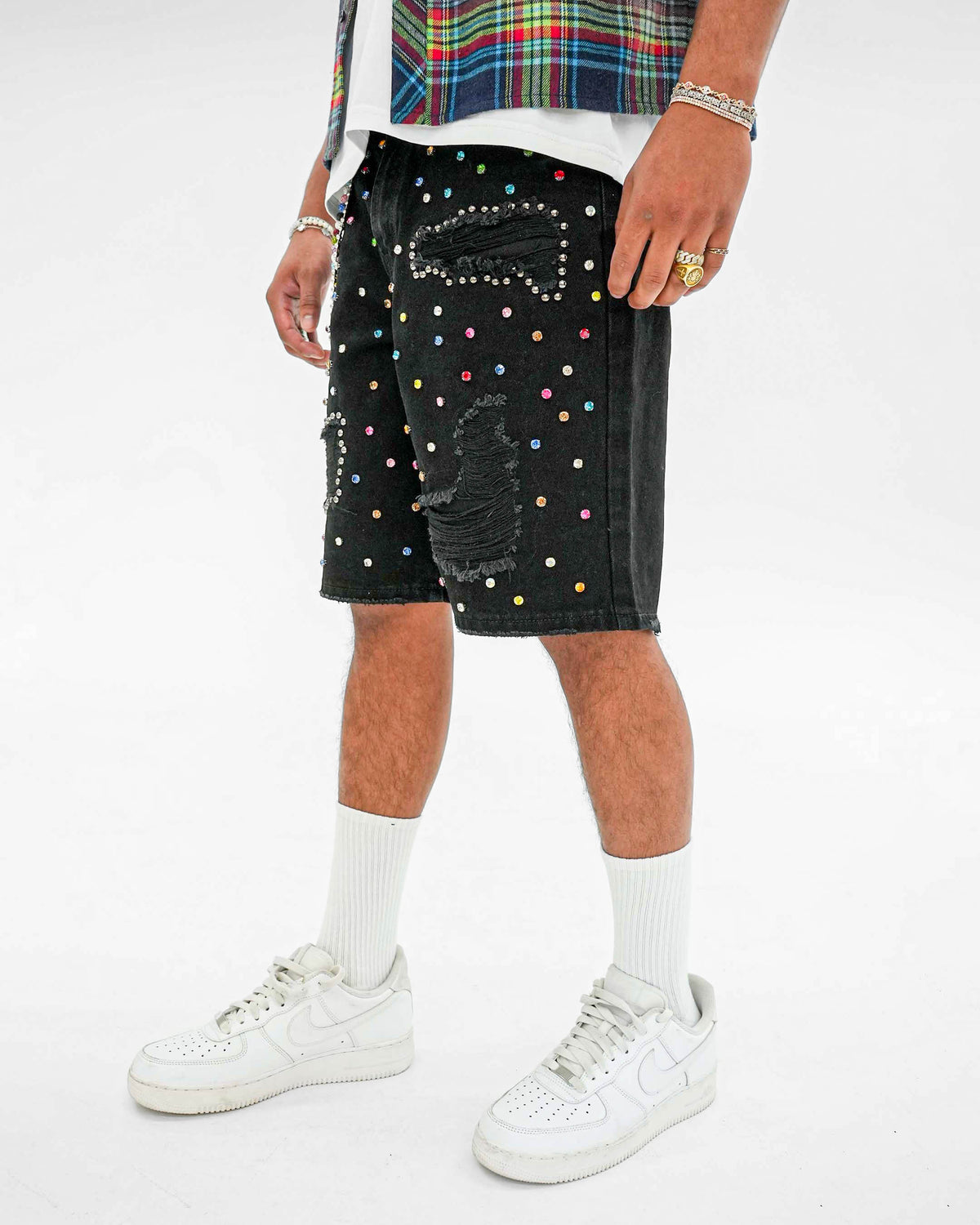 Prism Stoned Black Denim Short