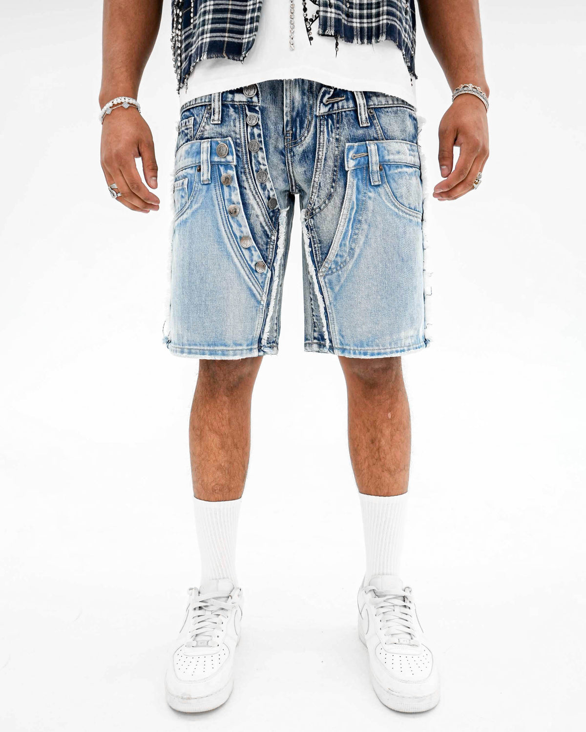 TripleCross Wasitband Indigo Denim Shorts