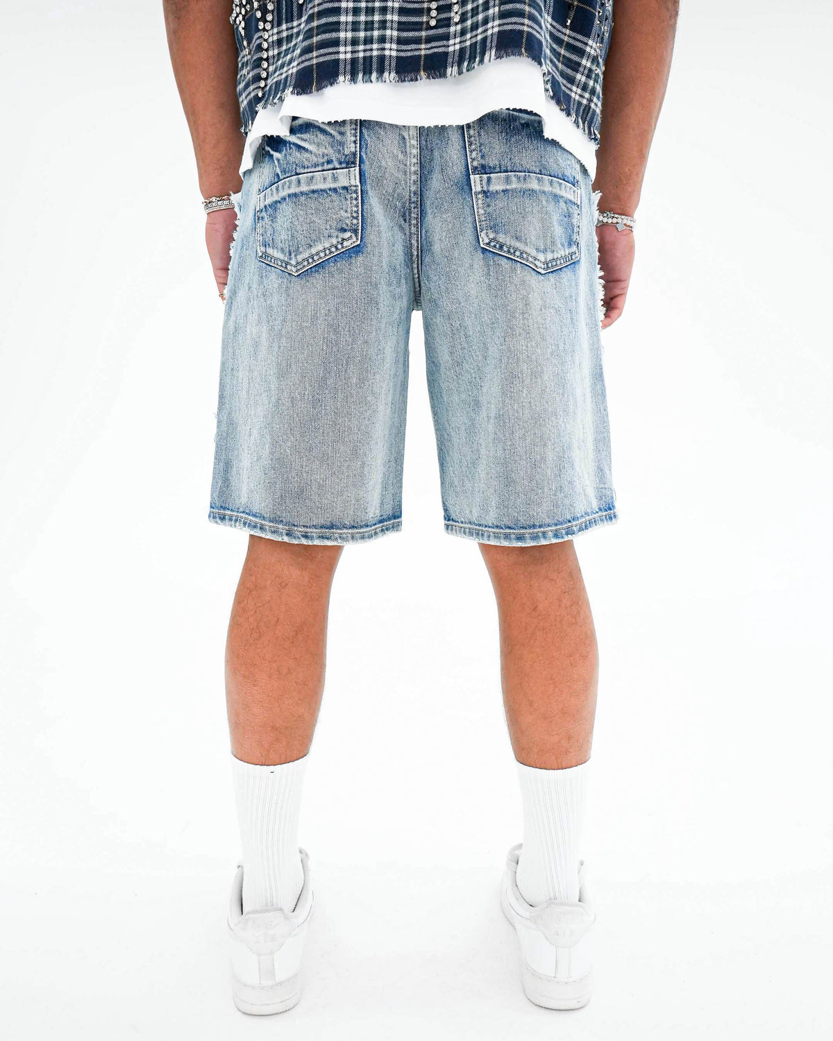 TripleCross Wasitband Indigo Denim Shorts