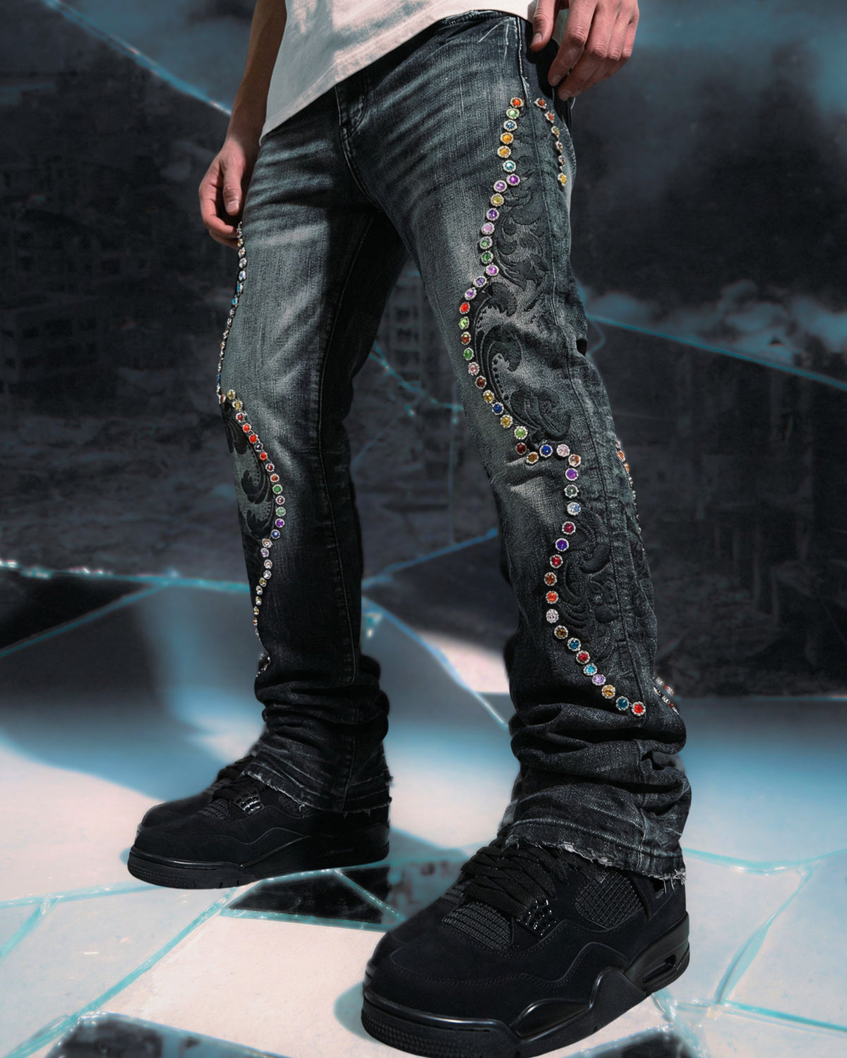 Vestige Stonework Black Denim Jean