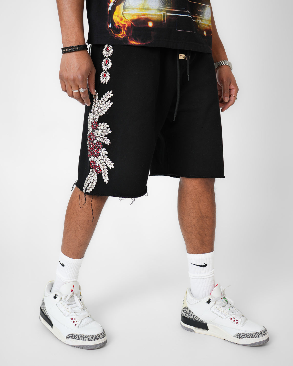 Bloodstone Baroque Crystal Black Denim Short