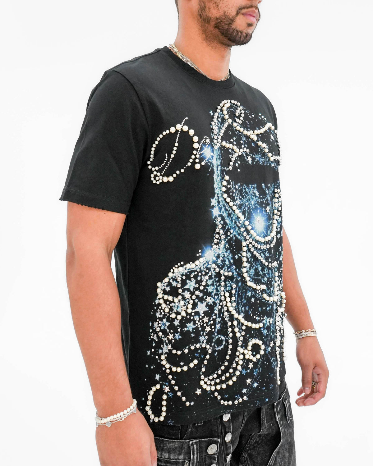Cosmic Reign Pearl Stoned Black T-Shirt