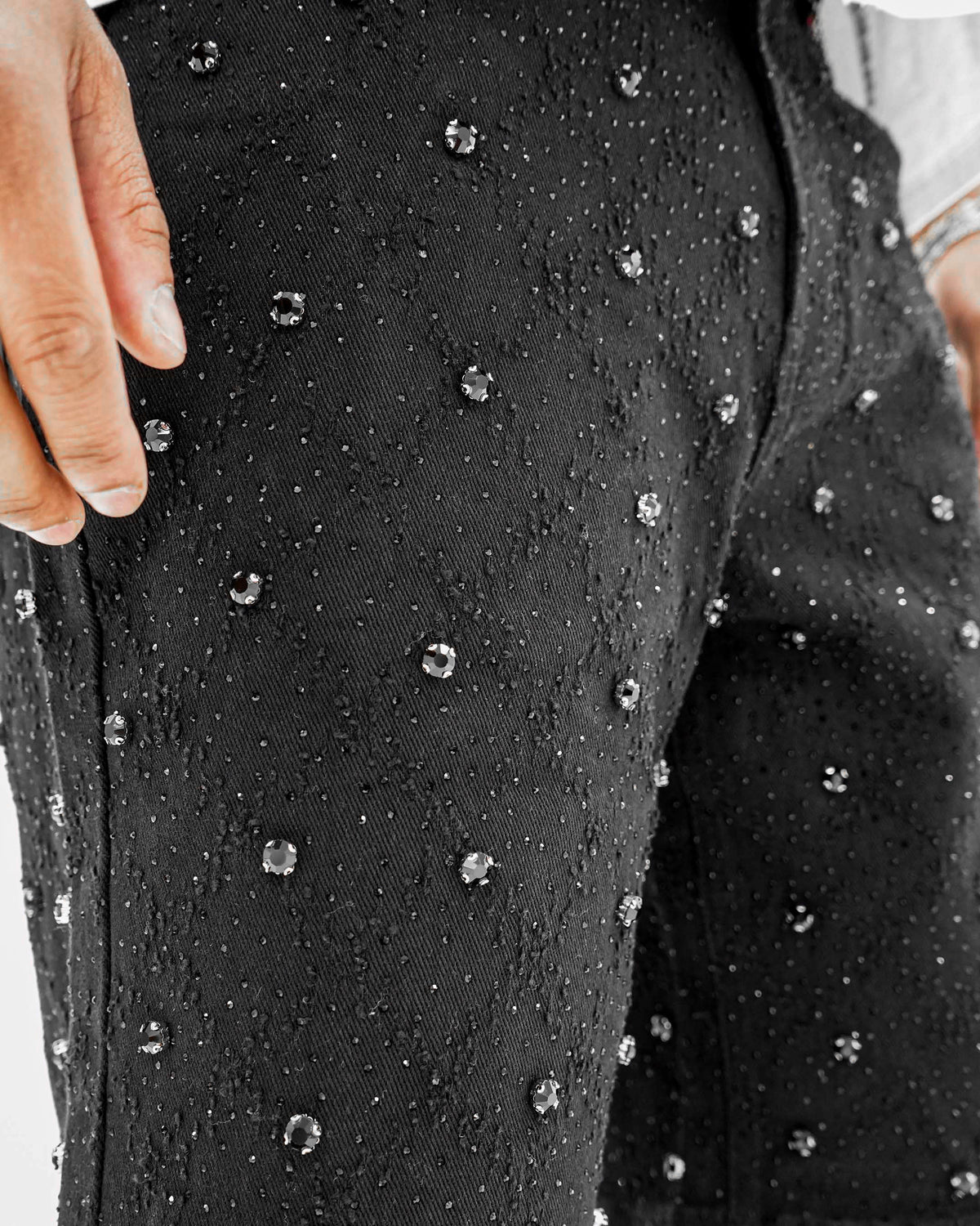 Icecode Stoned Jacquard Black Denim Shorts