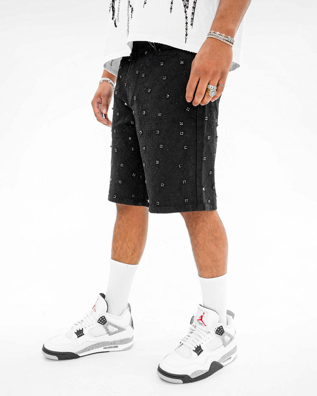 Icecode Stoned Jacquard Black Denim Shorts