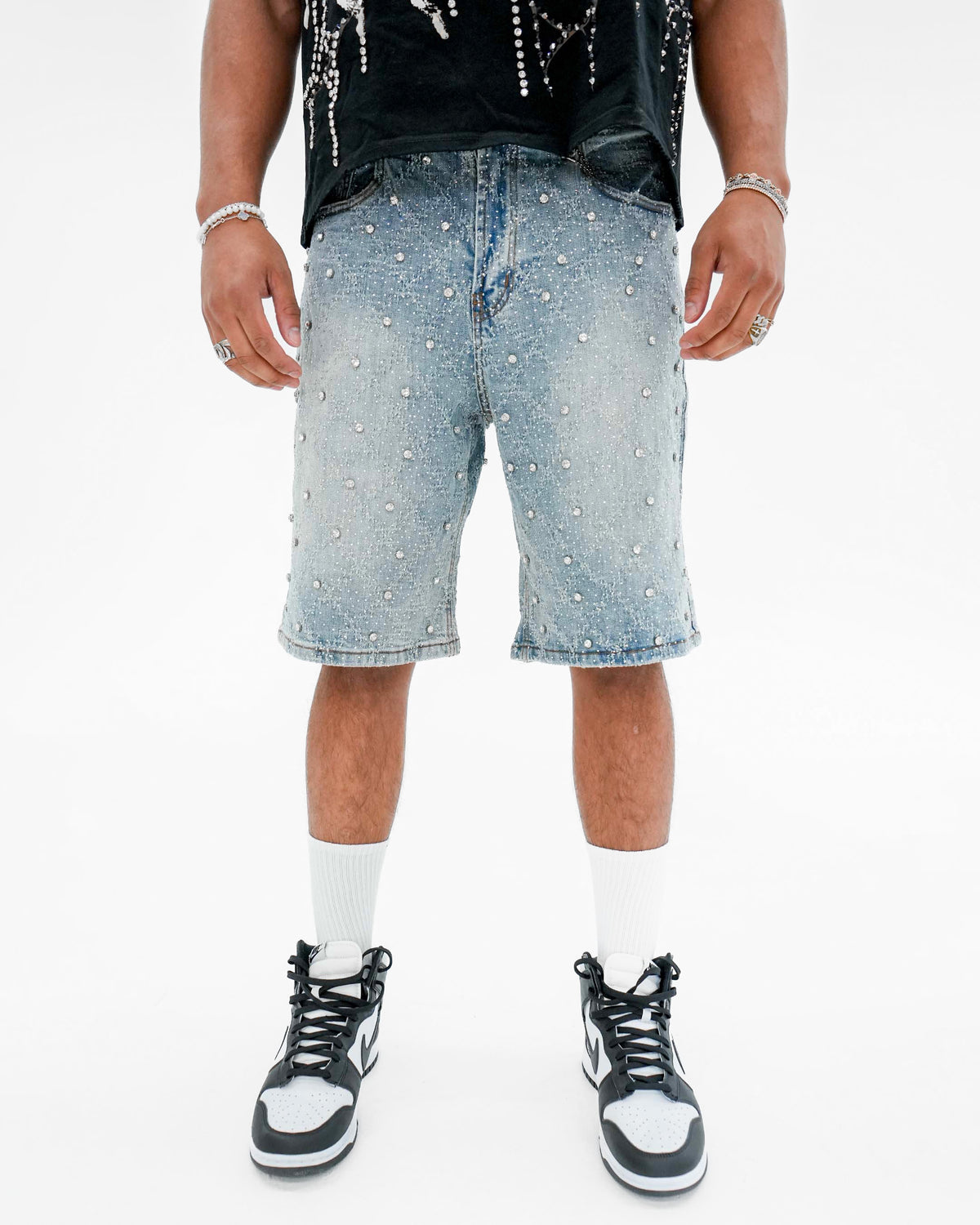 Icecode Stoned Jacquard Indigo Denim Shorts
