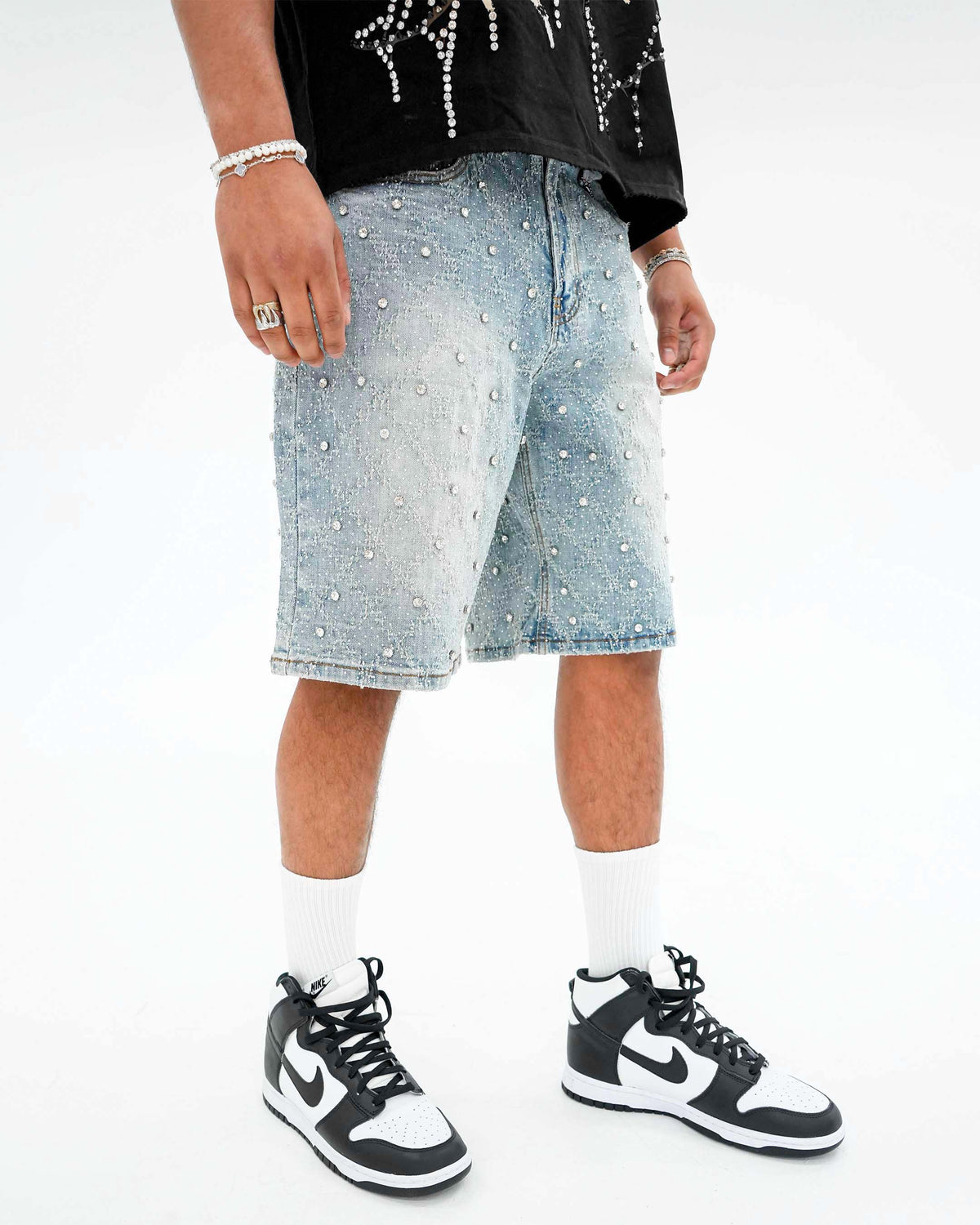Icecode Stoned Jacquard Indigo Denim Shorts