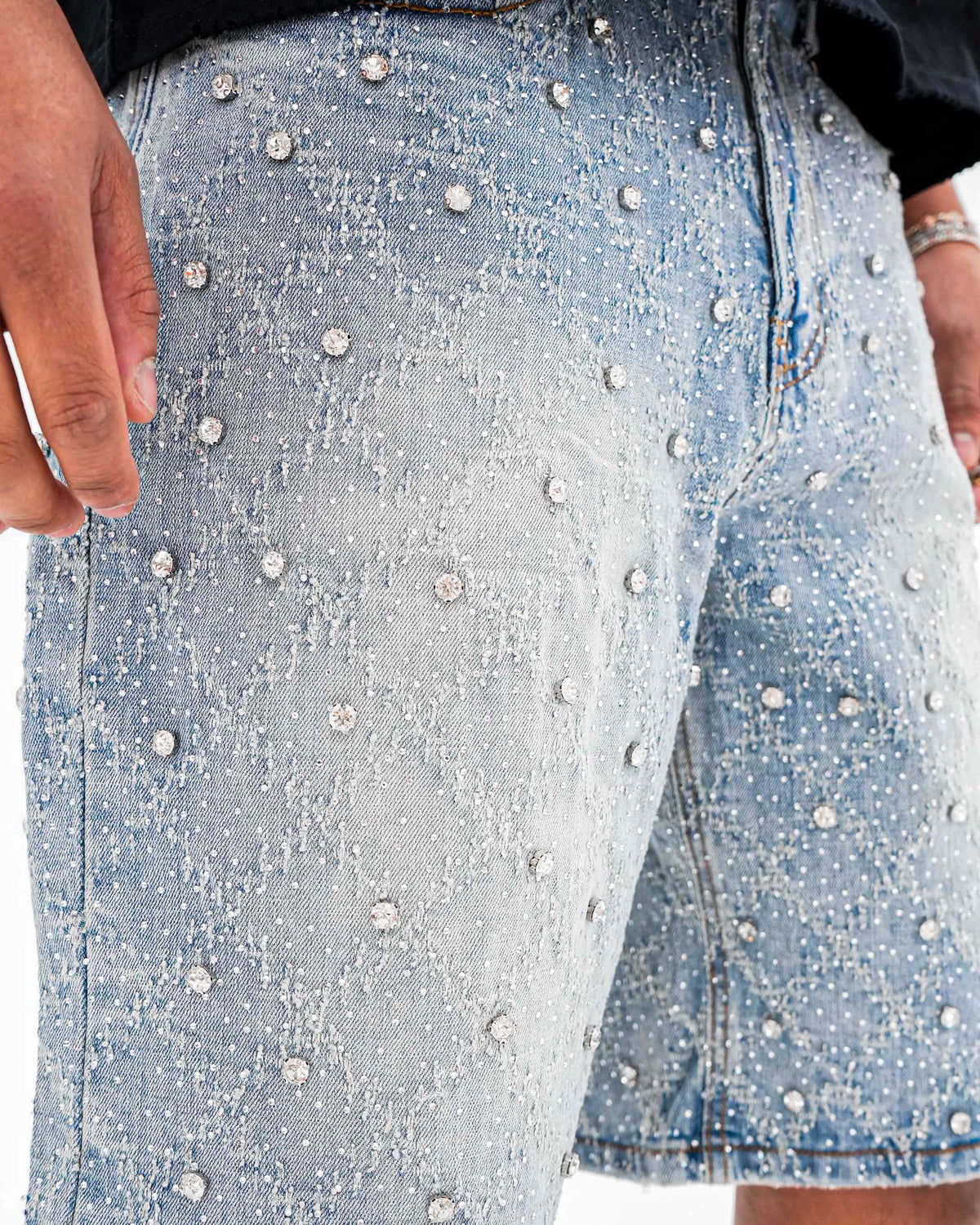 Icecode Stoned Jacquard Indigo Denim Shorts