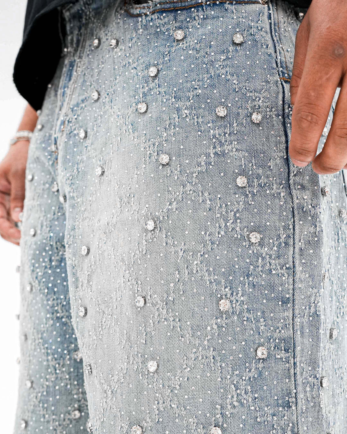 Icecode Stoned Jacquard Indigo Denim Shorts