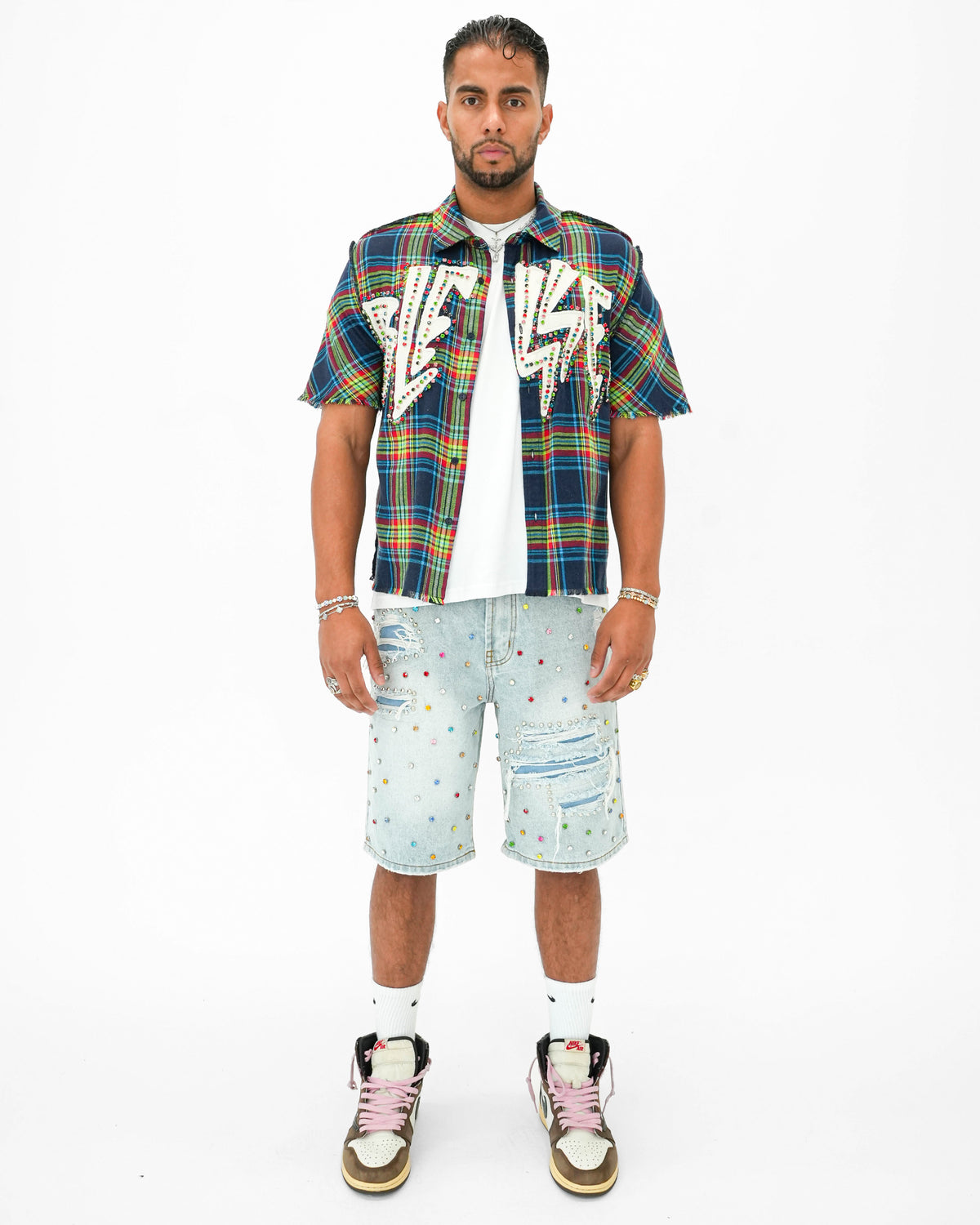 Static Fame Stoned Blue-Green Plaid Shirt