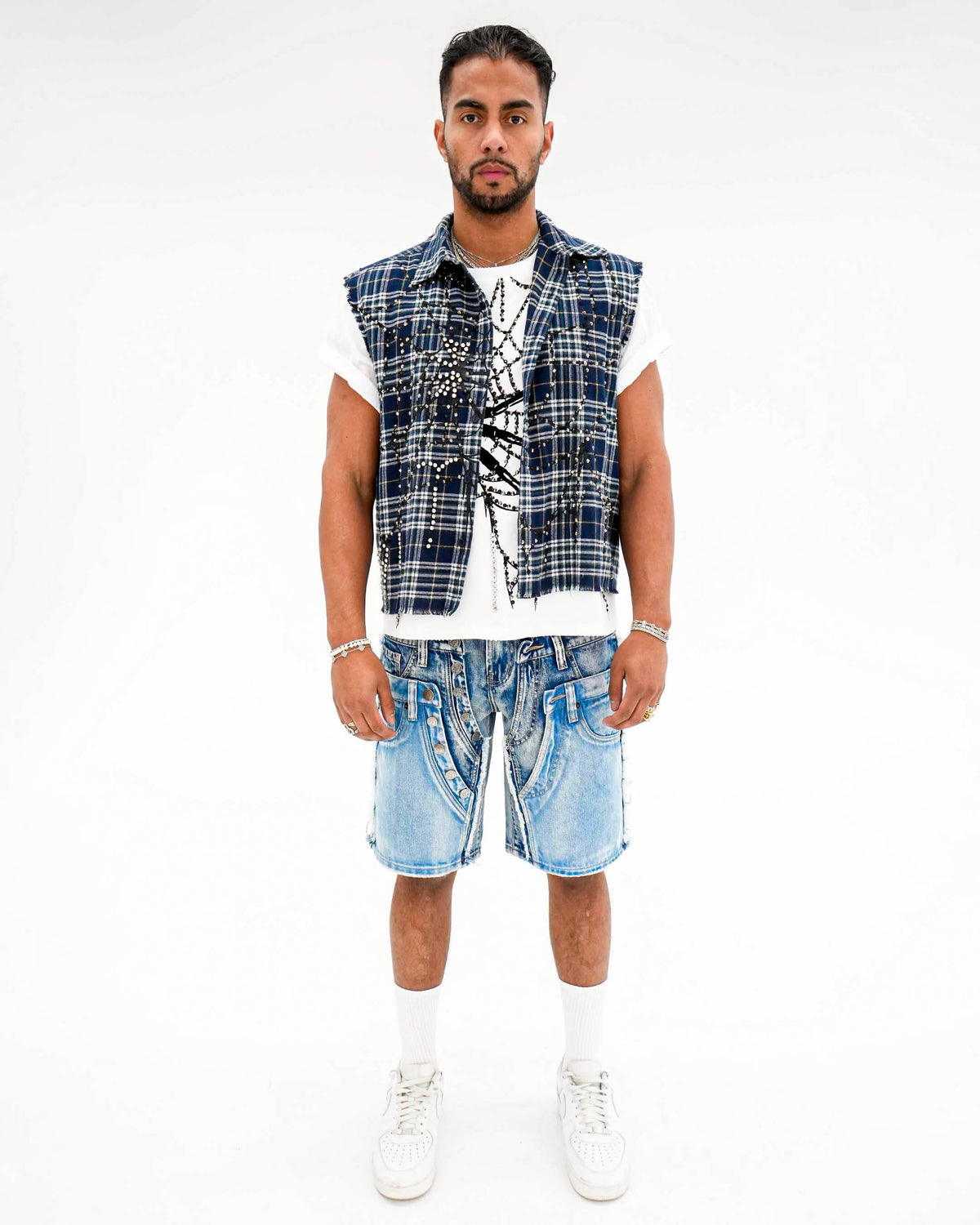 Venom Trap Stoned Blue Plaid Sleeveless Shirt