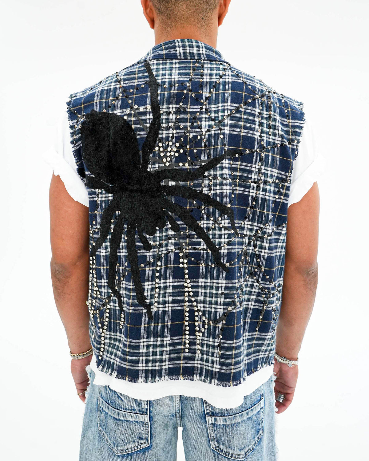 Venom Trap Stoned Blue Plaid Sleeveless Shirt