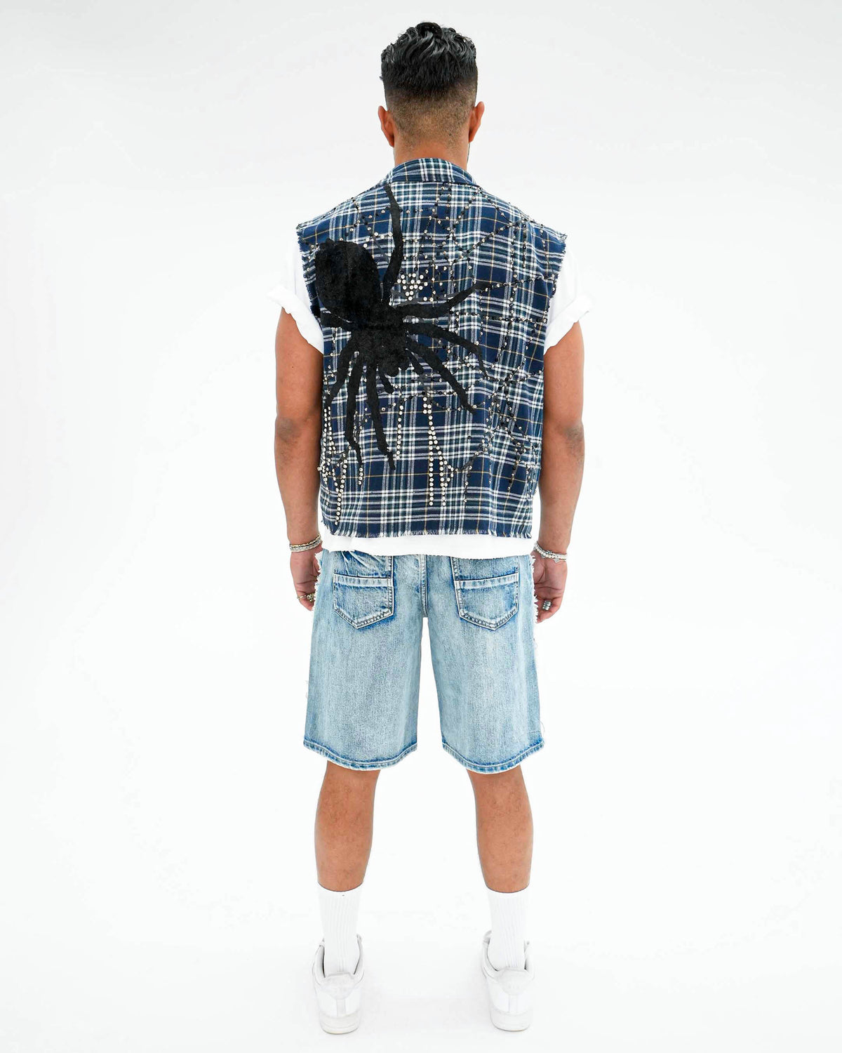 Venom Trap Stoned Blue Plaid Sleeveless Shirt