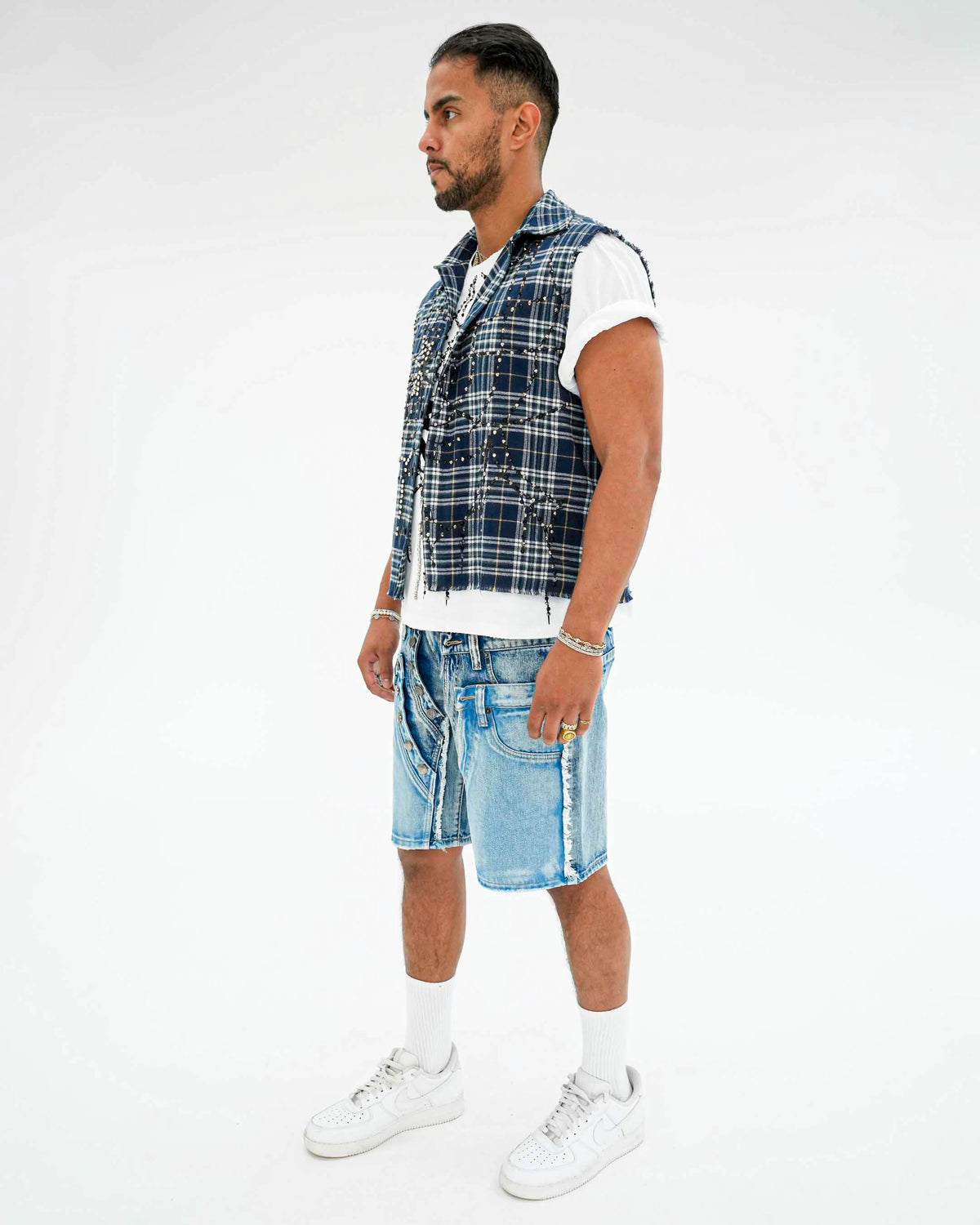Venom Trap Stoned Blue Plaid Sleeveless Shirt