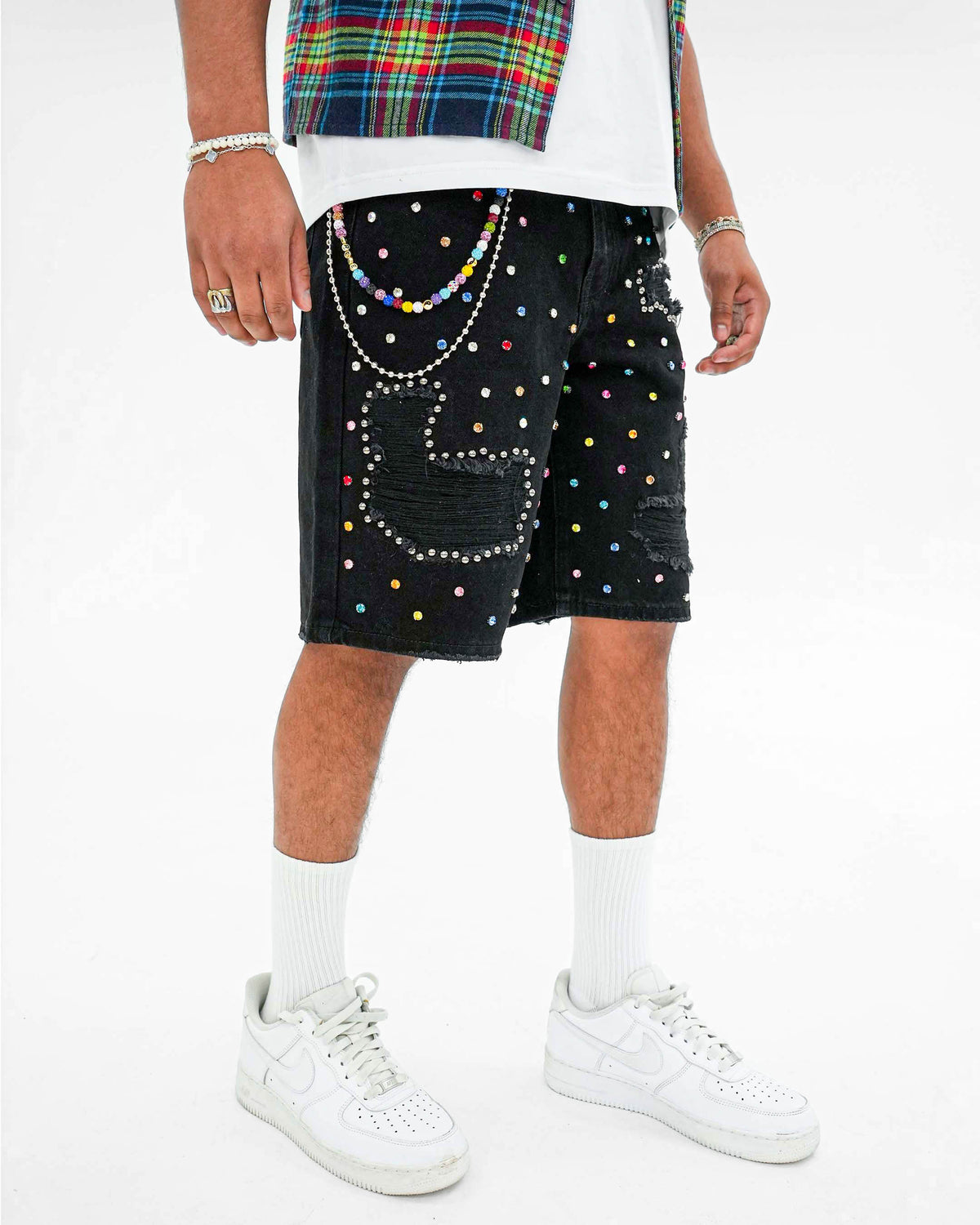 Prism Stoned Black Denim Short