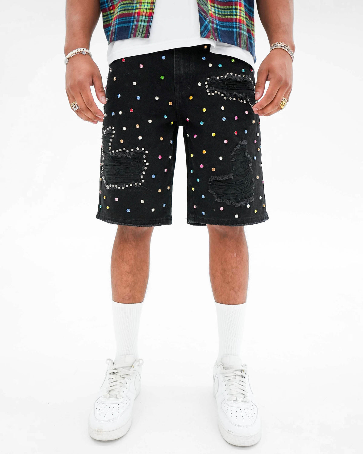 Prism Stoned Black Denim Short