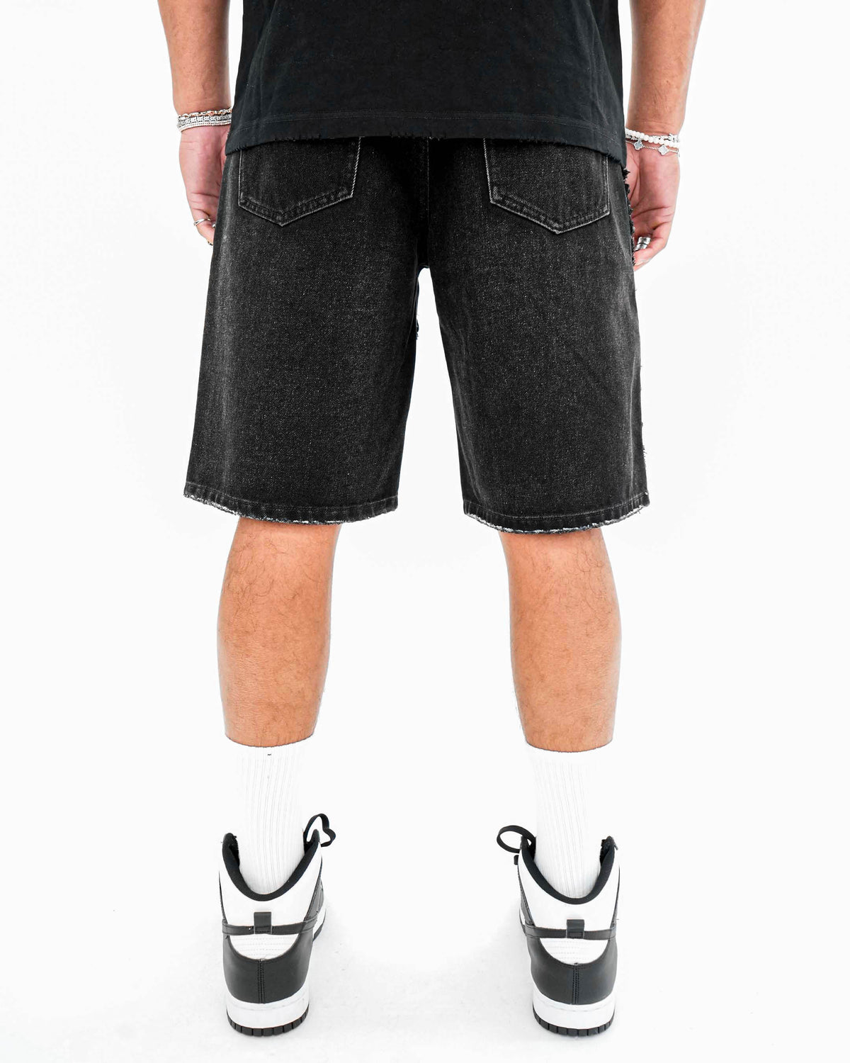 TripleCross Wasitband Black Denim Shorts