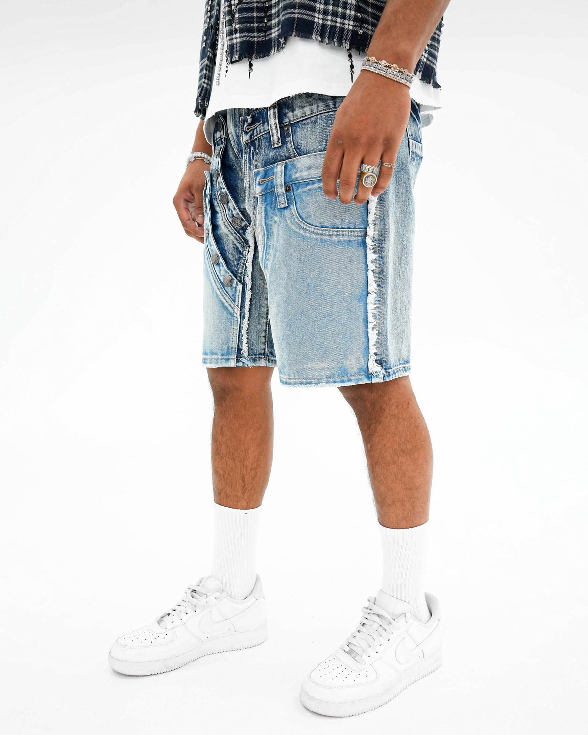 TripleCross Wasitband Indigo Denim Shorts