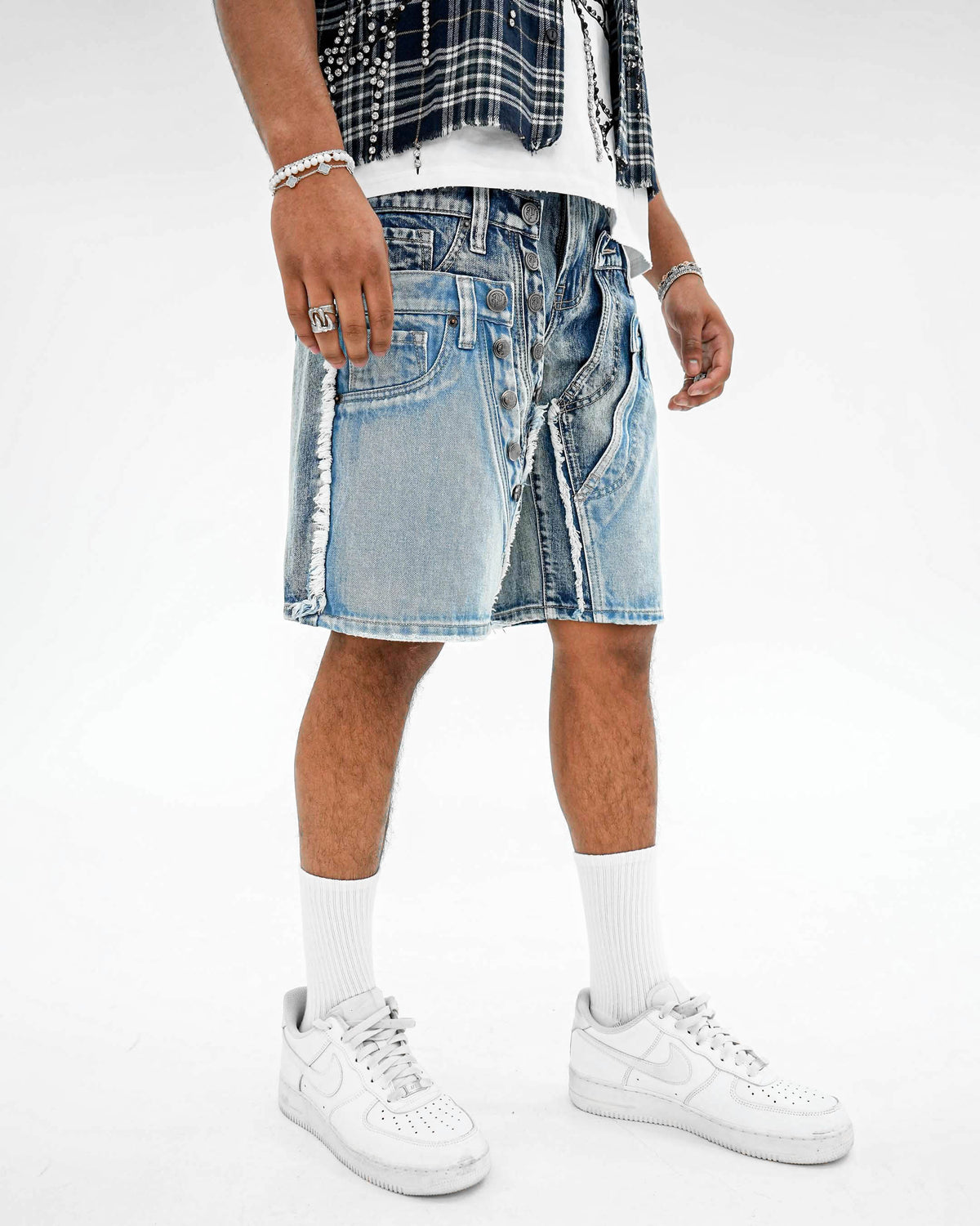TripleCross Wasitband Indigo Denim Shorts